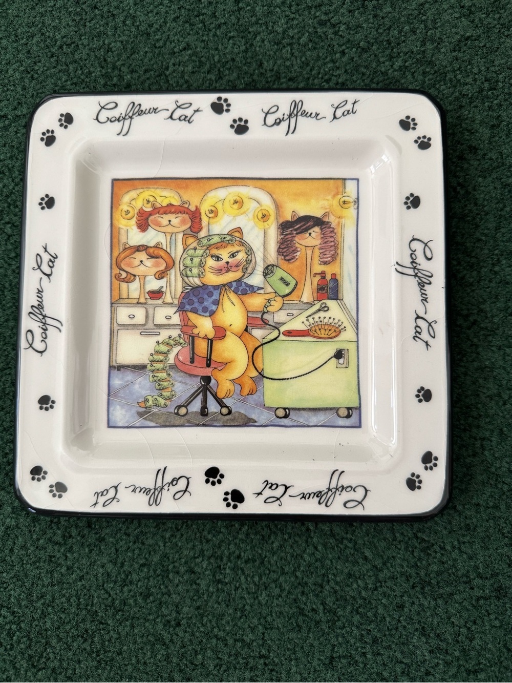 Coiffeur Cat Decorative Square Trinket Dish - Multicolor